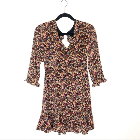 Topshop Floral Long Sleeve V Neck Ruffle Mini Dress - Picture 6 of 14